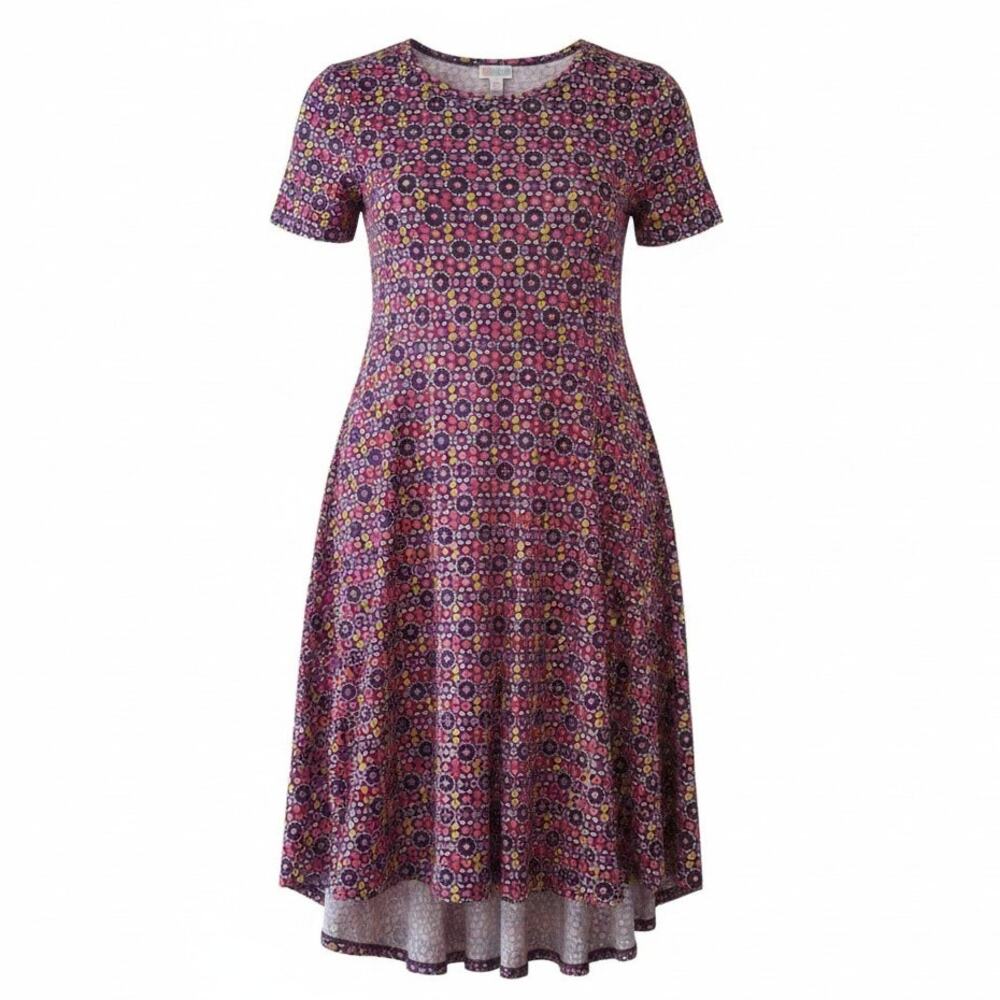 LuLaRoe CARLY High Low Dress Multicolor Short Sleeve Scoop Neck Women Size XS